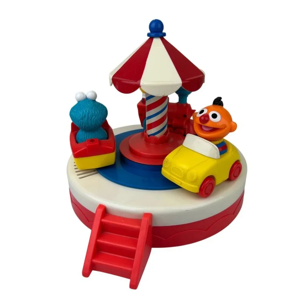 Illco Sesame Street Carousel Express Toy Moving Chime Cookie Monster Ernie VTG